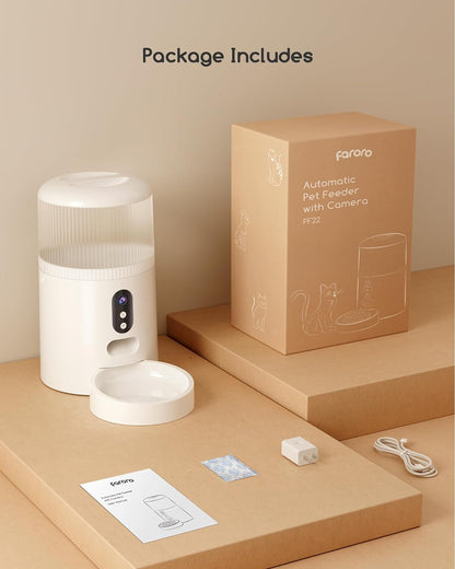 Automatic Cat Feeder with Camera, 3MP HD Video & Night Vision, 5G/2.4G Wifi Smart Pet Feeder with APP Control, 2-Way Audio, Motion Alerts, Low Food Sensor, Timed Cat Feeder for Cats & Dogs, 4L