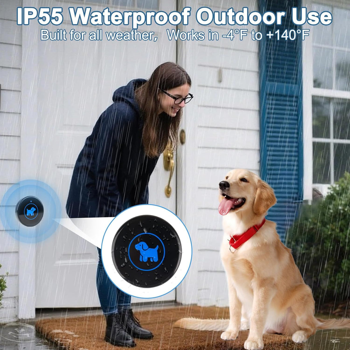 Dog Door Bell for Potty Training, Easy-Touch Wireless Dog Doorbell for Dogs to Go Outside, IP65 Waterproof, 1000Ft Range, 55 Melodies & 5 Volume Levels, 1 Buttons