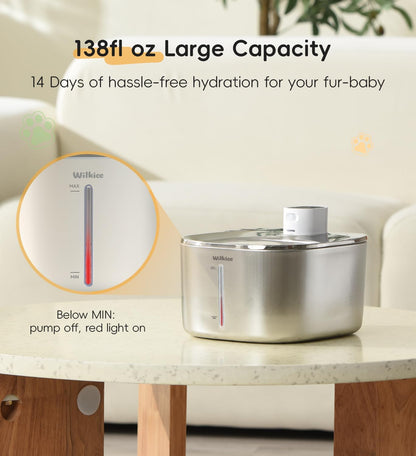 Cat Water Fountain Stainless Steel, 138Fl.Oz / 4.1L Cordless Cat Fountain