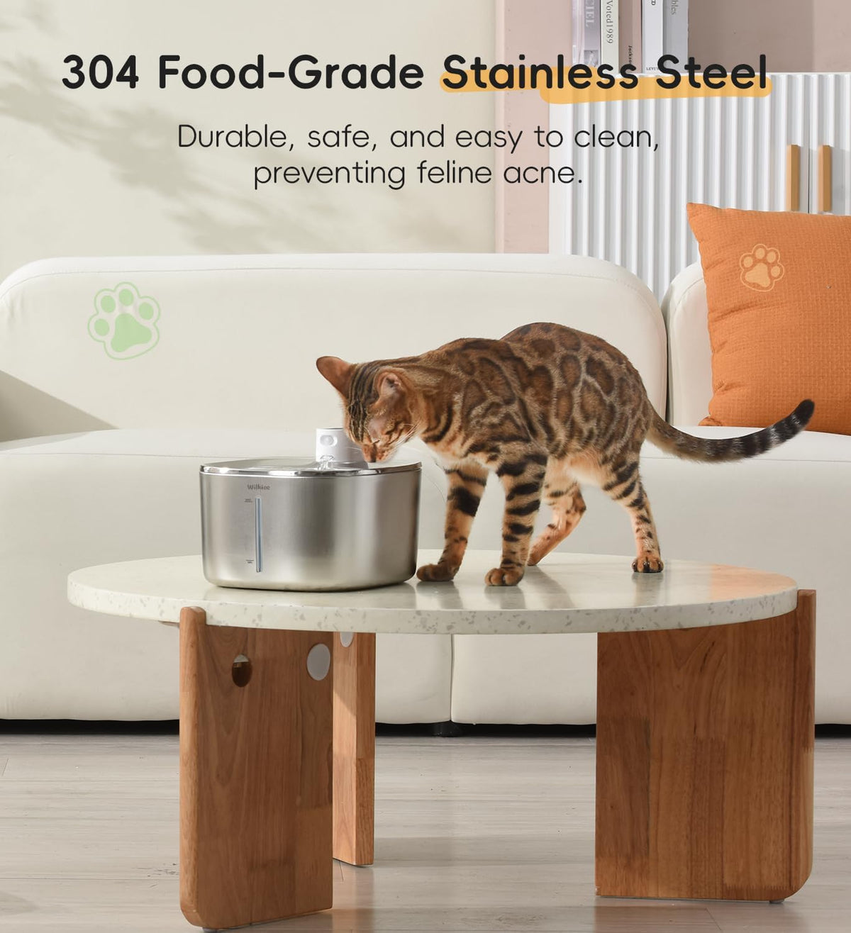 Cat Water Fountain Stainless Steel, 138Fl.Oz / 4.1L Cordless Cat Fountain