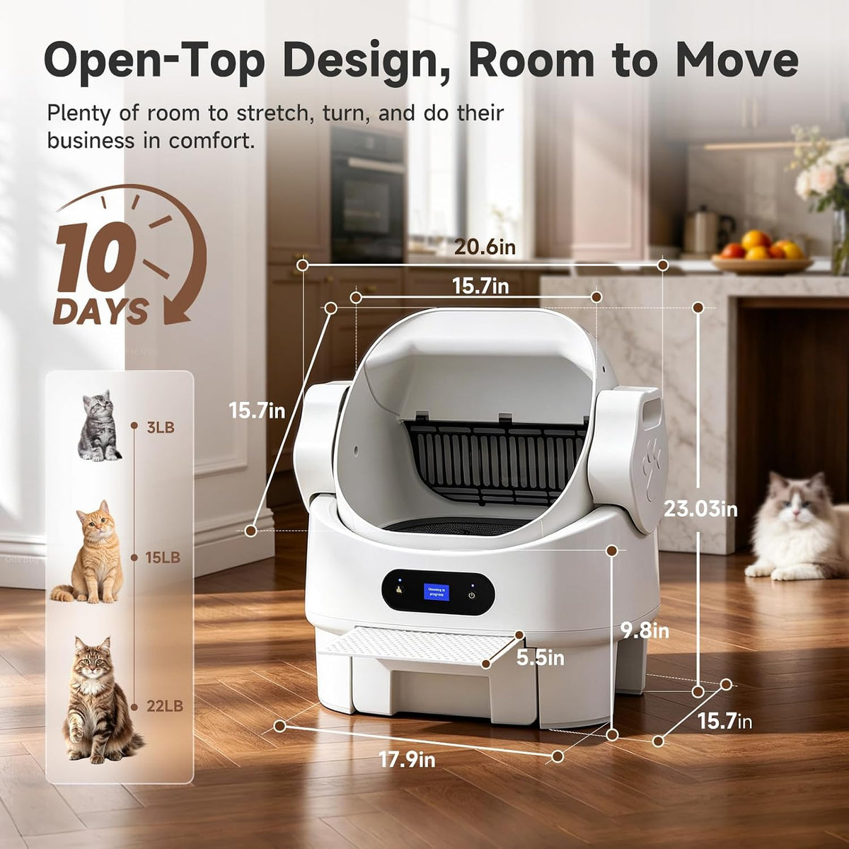 Open Top Automatic Self Cleaning Multiple Cat Litter Box, White