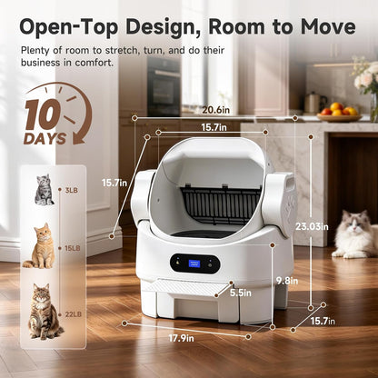 Open Top Automatic Self Cleaning Multiple Cat Litter Box, White