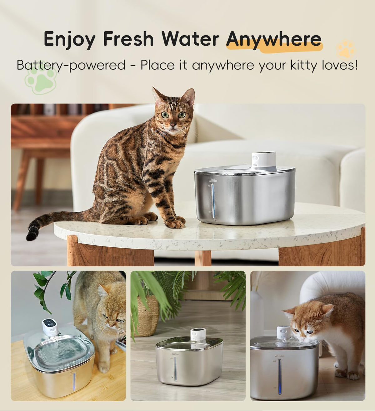 Cat Water Fountain Stainless Steel, 138Fl.Oz / 4.1L Cordless Cat Fountain
