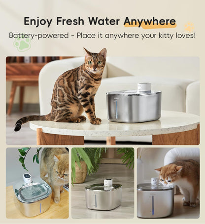 Cat Water Fountain Stainless Steel, 138Fl.Oz / 4.1L Cordless Cat Fountain