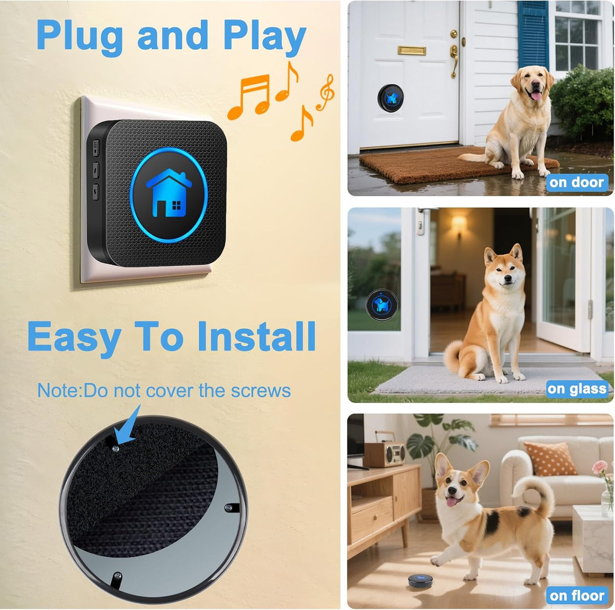 Dog Door Bell for Potty Training, Easy-Touch Wireless Dog Doorbell for Dogs to Go Outside, IP65 Waterproof, 1000Ft Range, 55 Melodies & 5 Volume Levels, 1 Buttons