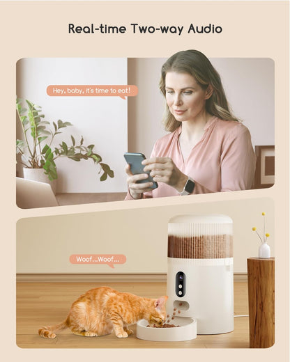 Automatic Cat Feeder with Camera, 3MP HD Video & Night Vision, 5G/2.4G Wifi Smart Pet Feeder with APP Control, 2-Way Audio, Motion Alerts, Low Food Sensor, Timed Cat Feeder for Cats & Dogs, 4L