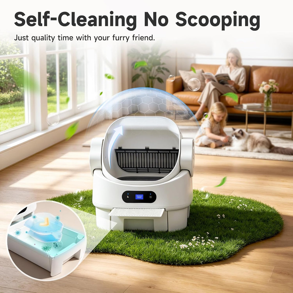 Open Top Automatic Self Cleaning Multiple Cat Litter Box, White