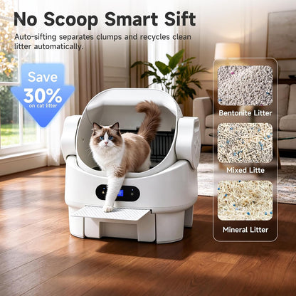 Open Top Automatic Self Cleaning Multiple Cat Litter Box, White