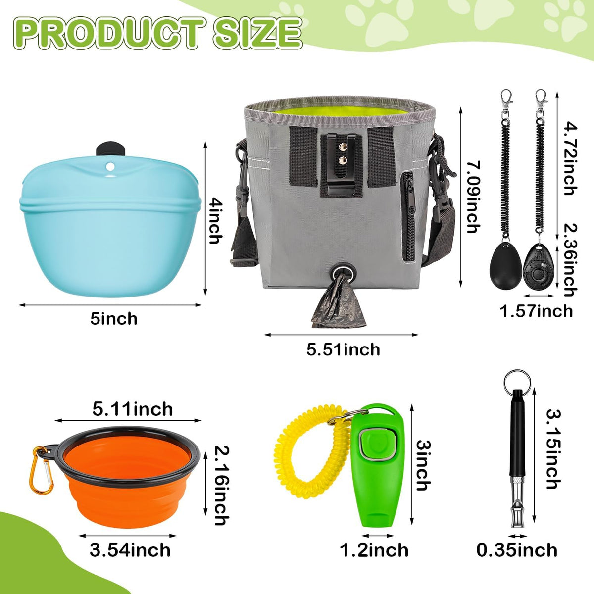Dog Treat Pouch for Training -6 PCS Dog Training Treat Bag with Clicker, Poop Bag Dispenser, Whistle, Collapsible Bowl, Silicone Pouch, Adjustable Waist Pack for Dog Walk, Park, Outdoor Charcoal Gray