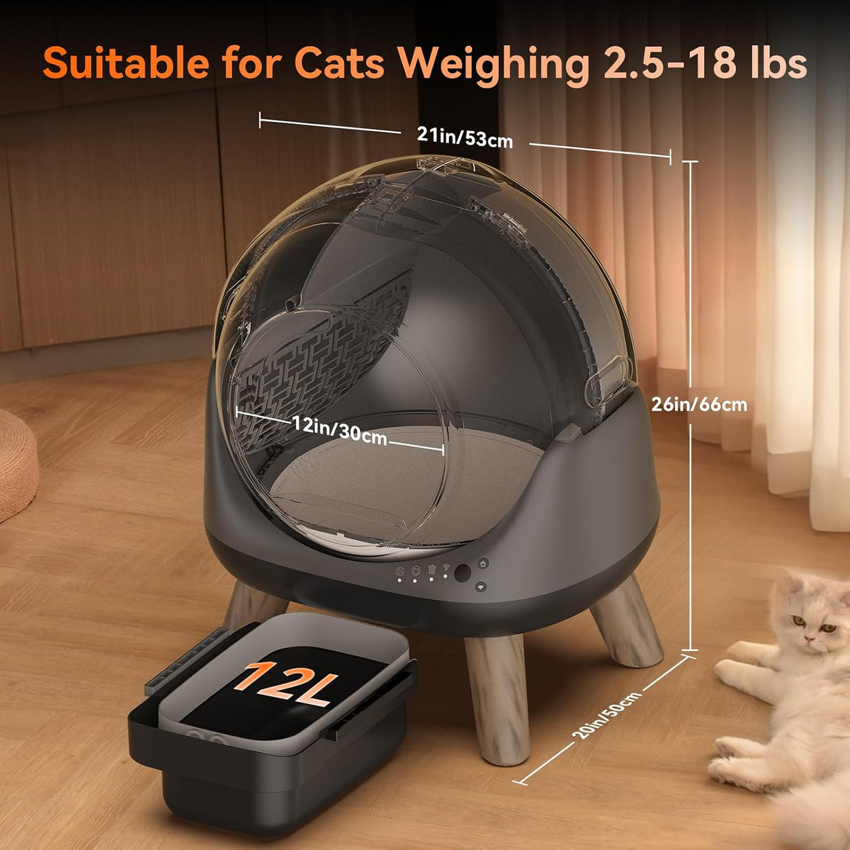 Self Cleaning Litter Box for Multiple Cats, G1 Automatic Litter Box with Smart APP Control & Health Monitoring, Includes 2 Roll Trash Bags and Litter Mat (Grey)