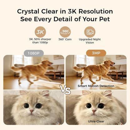 2026 3K Pet Camera Treat Dispenser, 32Ft Remote Tossing for Dogs & Cats – Reduces Separation Anxiety, 360° View, Security Indoor Cam W/ Phone App, Barking Alerts, No Subscription, 5G Wifi, Robot M3