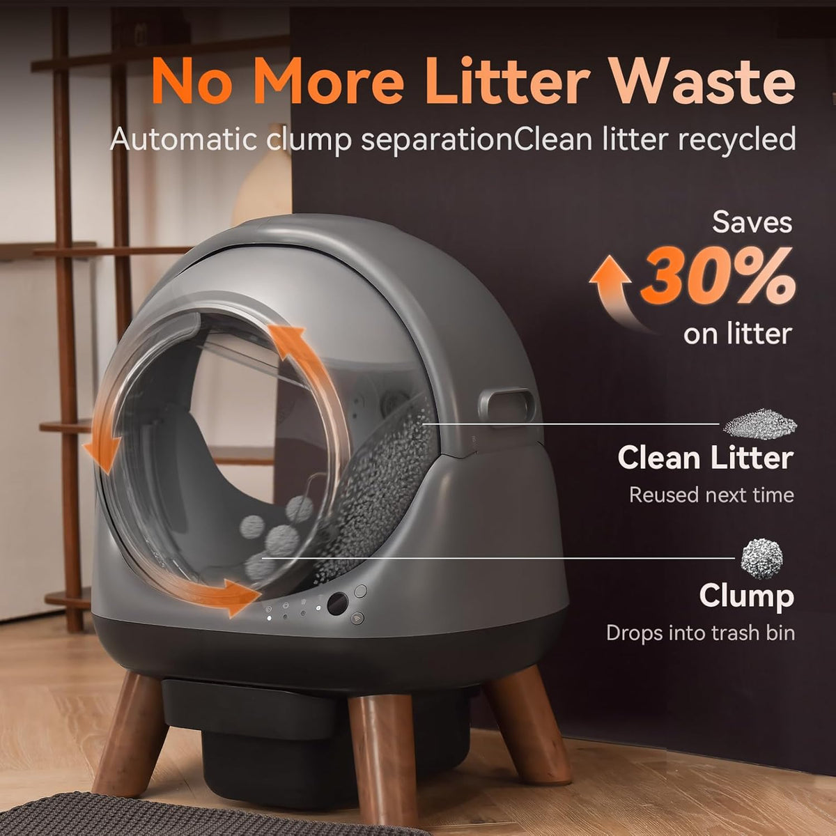 Self Cleaning Litter Box for Multiple Cats, G1 Automatic Litter Box with Smart APP Control & Health Monitoring, Includes 2 Roll Trash Bags and Litter Mat (Grey)