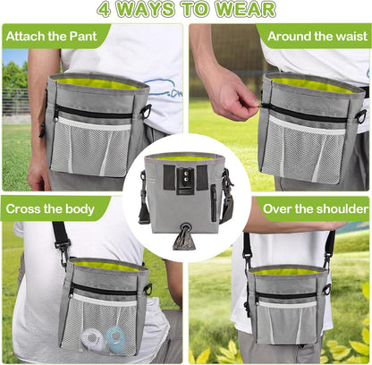 Dog Treat Pouch for Training -6 PCS Dog Training Treat Bag with Clicker, Poop Bag Dispenser, Whistle, Collapsible Bowl, Silicone Pouch, Adjustable Waist Pack for Dog Walk, Park, Outdoor Charcoal Gray