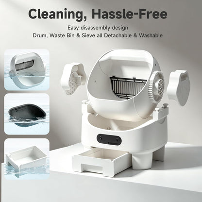 Open Top Automatic Self Cleaning Multiple Cat Litter Box, White