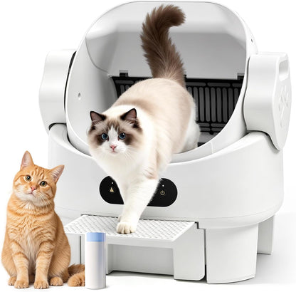 Open Top Automatic Self Cleaning Multiple Cat Litter Box, White