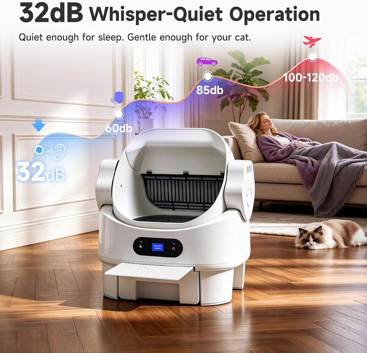 Open Top Automatic Self Cleaning Multiple Cat Litter Box, White