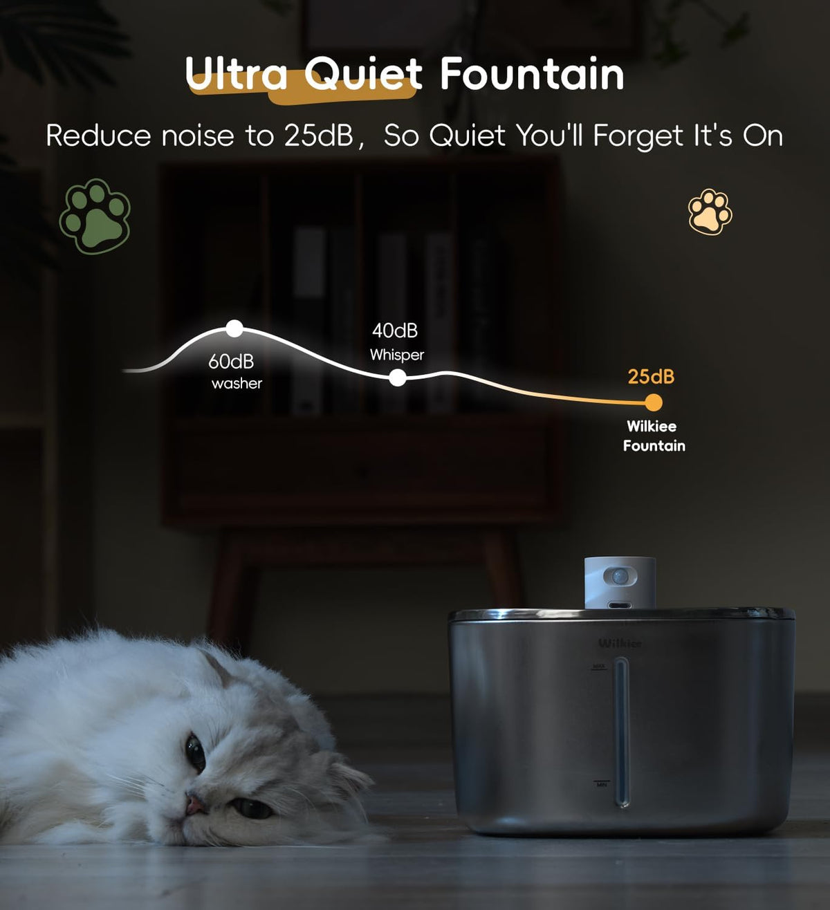 Cat Water Fountain Stainless Steel, 138Fl.Oz / 4.1L Cordless Cat Fountain