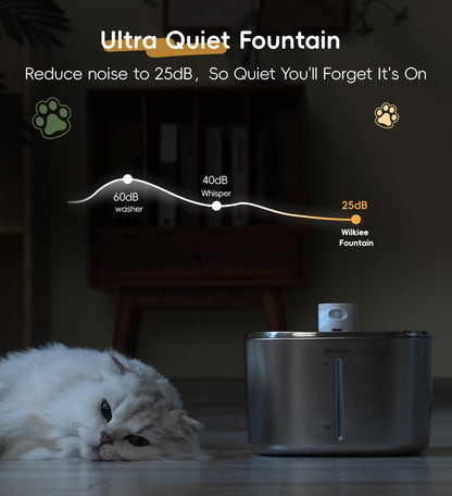 Cat Water Fountain Stainless Steel, 138Fl.Oz / 4.1L Cordless Cat Fountain