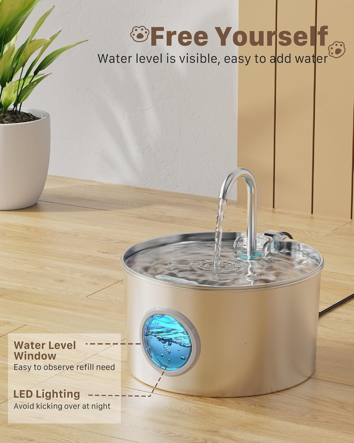 Cat Water Fountain Stainless Steel: 74Oz/2.2L Cat Fountain for Drinking